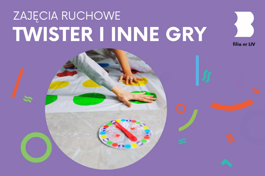 Fragment ceraty gry twister, na której widać dwie różne ręce. Obok leży kręciołek do wybierania kolejnego ruchu.