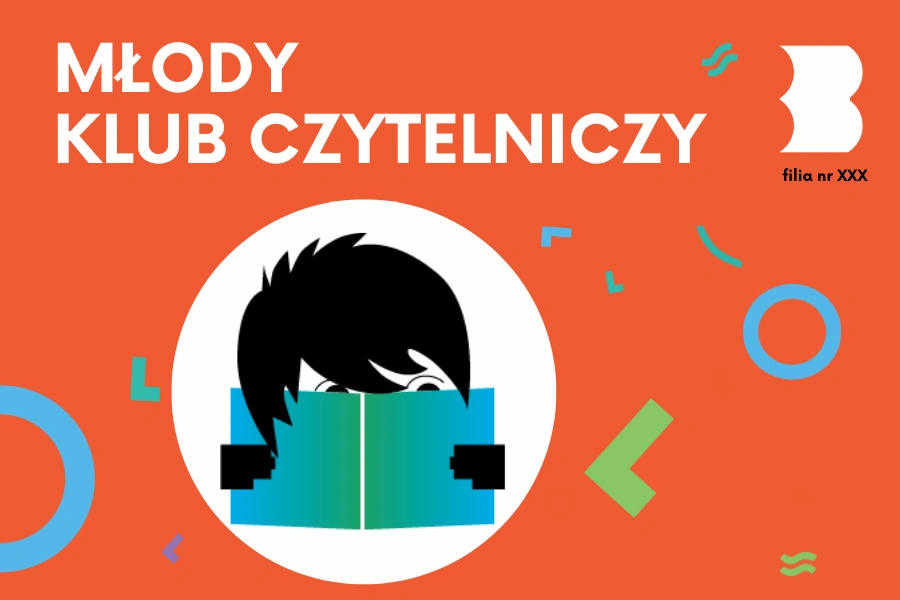 Logotyp młodego klubu czytelniczego, na którym widać górę głowy wystającej zza książki.