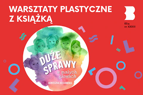 Na różnokolorowej plamie namalowanej akwarelami znajdują się rysunki twarzy piątki dzieci.