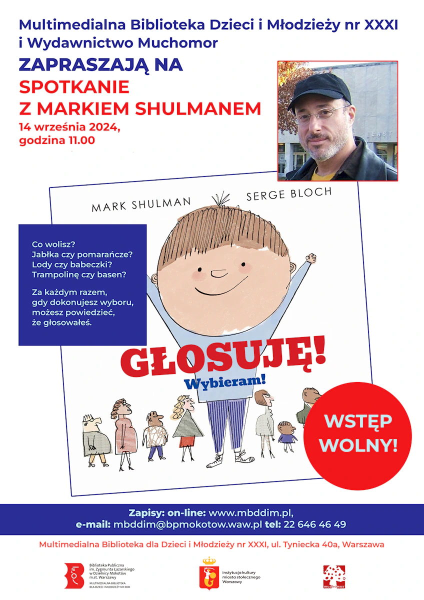 W prawy górnym rogu zdjęcie mężczyzny w średnim wieku z siwiejącą krótką brodą, w okularach i ciemną czapką. Pośrodku rysunek chłopca, który wyróżnia się pośród paru innych ludzi wokół niego.