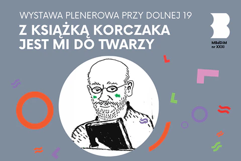 Rysunek portretowy łysego, brodatego mężczyzny w okularach z książka w ręku.