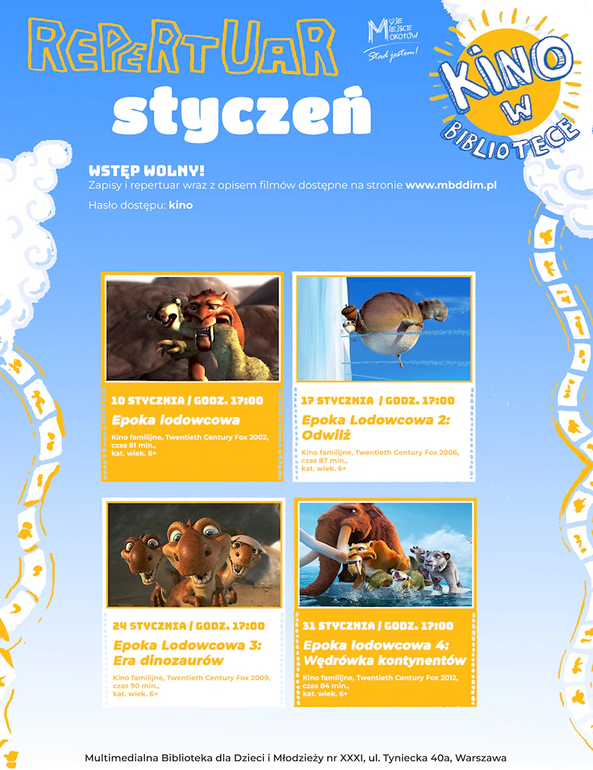 Cztery kadry z filmów anonimowych o pradawnych dzikich zwierzętach.