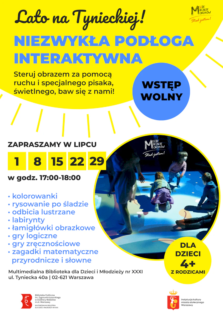 Na interaktywnej macie wyświetlane są elementy gry, w którą bawią się dzieci.