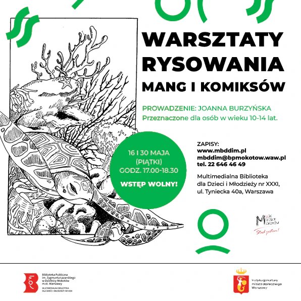 Czarno-biały rysunek żółwi pływających pośród rafy koralowej.