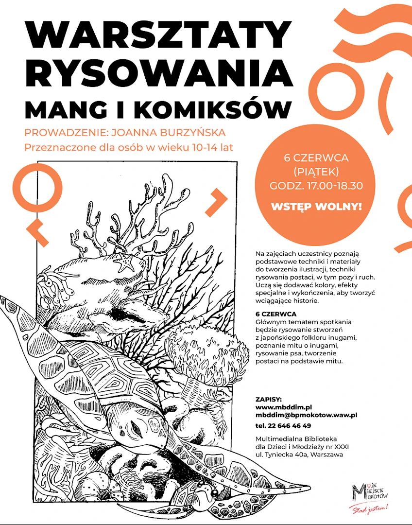 Czarno-biały rysunek żółwi pływających pośród rafy koralowej.