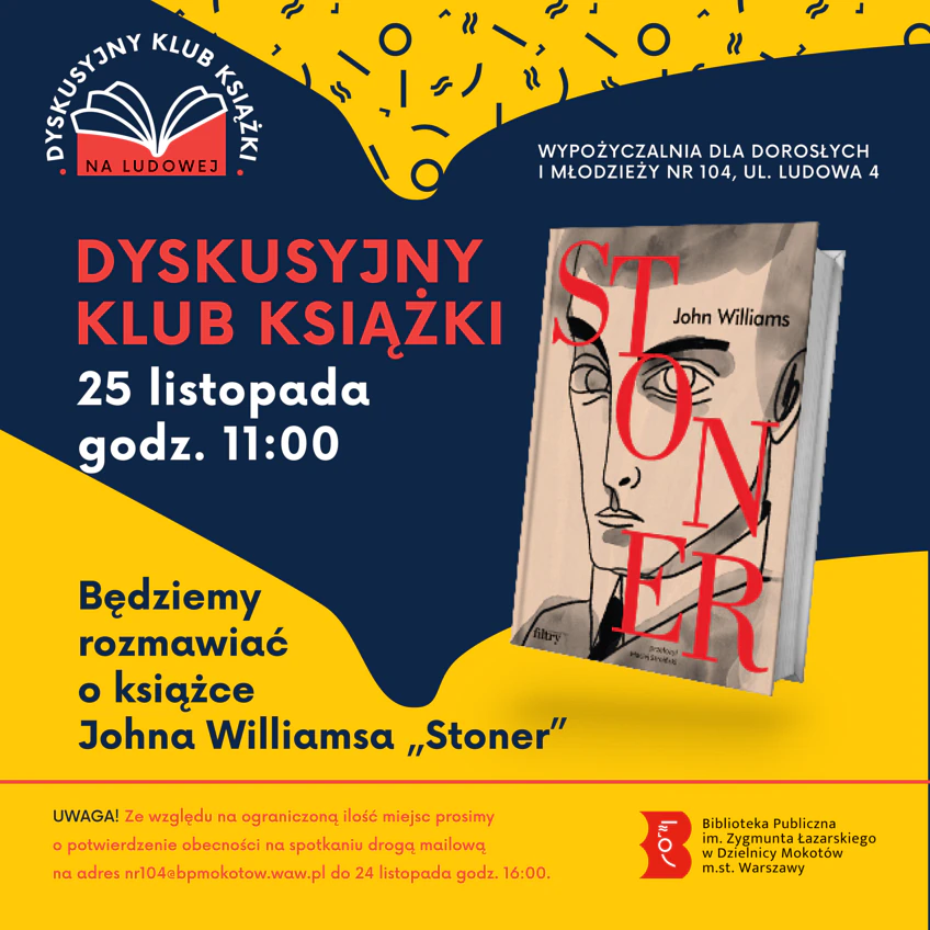 Żółte tło, rysunek otwartej granatowej książki z której wysypują się różne znaki. Na prawo okładka książki, na której widać narysowaną twarz mężczyzny pod krawatem. Do tego tekst zawarty w artykule.