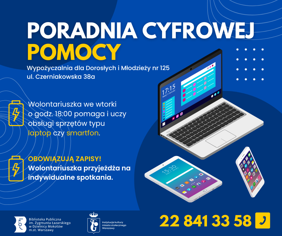 Na niebieskim tle rysunek laptopa, tableta i smartfona. Poza tym tekst zawarty w artykule.