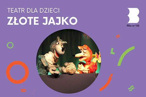 Pomiędzy dwoma kukiełkami znajduje się złote jajko. Po lewej kukiełka wilka, po prawej lisa.