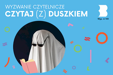 Biała postać ducha w ciemnych okularach czyta książkę.