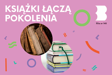 Dwa kółka. W lewym grzbiety bardzo starych książek. W prawym stos współcześnie wydanych książek.