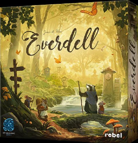 Okładka książki Everdell : [Gry planszowe] / projekt gry James A. Wilson; ilustracje Andrew Bosley; tłumaczenie Monika Żabicka; dodatkowe grafiki i układ graficzny Cody Jones.