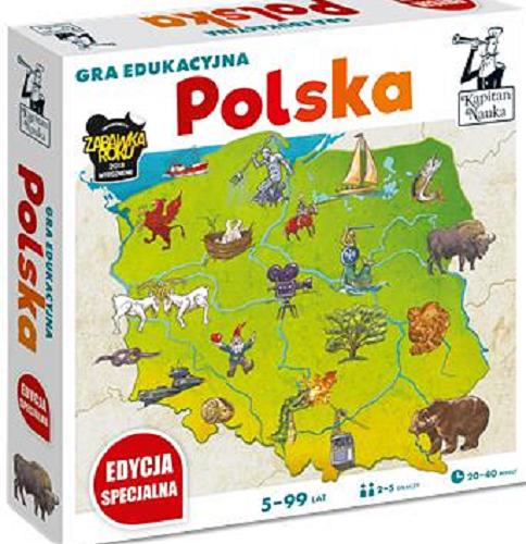 Okładka książki Polska : gra edukacyjna : [Gra planszowa] / autorstwo pytań i instrukcji, wybór zagadnień Paweł Czapczyk, Hubert Bobrowski, Jarosław Wójcicki ; ilustracje Monika Rychlicka-Borzechowska ; projekt graficzny i skład pudełka, planszy i plakatu Anna Wielbut ; skład kart oraz instrukcji Marcin Satro.