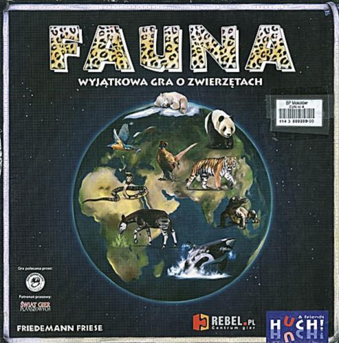 Okładka książki Fauna : wyjątkowa gra o zwierzętach / autor Friedemann Friese ; ilustracje zwierząt Peter Nishitani ; tłumaczenie Tomasz Baron.