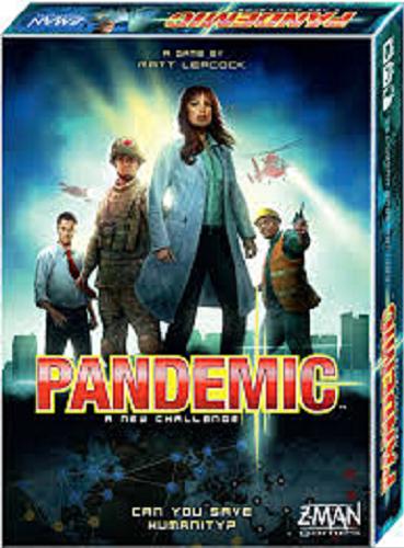 Okładka książki Pandemic / [Gra planszowa] / czy potraficie ocalić ludzkość? / projekt gry Matt Leacock ; grafika Chris Quilliams.