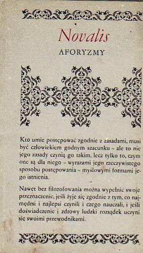 Okładka książki Aforyzmy / Novalis ; wybrał i przełożył Józef Bester ; wstępem opatrzyli Barbara Surowska i Karol Sauerland.