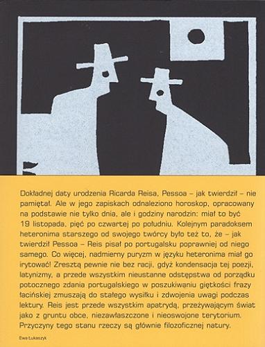 Okładka książki Poezje zebrane Ricardo Reis / Fernando Pessoa ; przekład Wojciech Charchalis ; [przedmowa Ewa Łukaszyk].