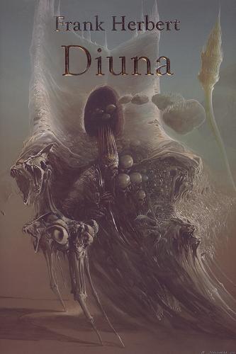 Okładka książki Diuna / Frank Herbert ; przełożył Marek Marszał ; rysunki i obraz na okładce Wojciech Siudmak.