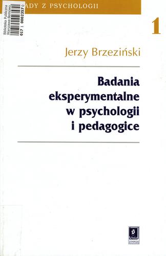 Okładka książki  Badania eksperymentalne w psychologii i pedagogice t. 1  1
